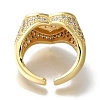 Rack Plating Heart Brass Clear Cubic Zirconia Wide Open Cuff Rings RJEW-S411-12G-02-3