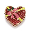 Red Heart Christmas Gift Box Enamel Pin with Rhinestone JEWB-A004-09G-1