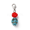Skull Synthetic Turquoise & Resin Rose Pendant Decorations HJEW-JM03999-3