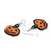 Glass Seed Braided Jack-O-Lantern Dangle Earrings EJEW-B012-08-3