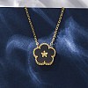 304 Stainless Steel Black Enamel 5-Petal Flower Pendant Necklaces for Women NJEW-U032-17G-03-3