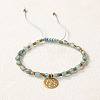 Bohemian Style Natural Blue Apatite Cube Braided Bead Bracelet YV1392-7-1