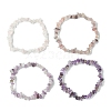 4Pcs 4 Styles Natural Rose Quartz & Lepidolite & Amethyst Chip Beaded Stretch Bracelet Sets BJEW-JB10841-4