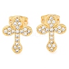 Rack Plating Cross Brass Pave Clear Cubic Zirconia Stud Earrings EJEW-S245-01G-C-1