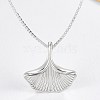 Rhodium Plated 925 Sterling Silver Ginkgo Leaf Pendant Necklace STER-BB71192-A-2