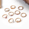 9Pcs 9 Styles Alloy Rhinestone Plain Band Rings PW-WGEAAC1-01-3