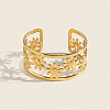 304 Stainless Steel Vintage Daisy Flower Hollow Open Cuff Bangles for Women HL3157-1-1