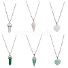 FIBLOOM 6Pcs 6 Styles Natural Rose Quartz & Green Aventurine Pendant Necklaces Set with Alloy Chains NJEW-FI0001-13-1