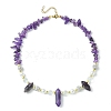 Natural Amethyst Bullet & Synthetic Moonstone Beaded Necklaces NJEW-JN04406-03-1