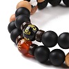 2Pcs Buddhist Natural Mixed Stone and Wood Beads Stretch Bracelets Set for Women Men BJEW-JB08932-5