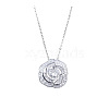 Brass Micro Pave Clear Cubic Zirconia Flower Pendant Necklaces WG37882-04-3