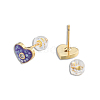 Natural Shell & Enamel Heart Stud Earrings with Cubic Zirconia EJEW-N011-79A-1
