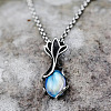 Teardrop & Flower Natural Moonstone Pendnat Necklace PW-WG48730-01-1