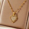Elegant Brass Micro Pave Clear Cubic Zirconia Heart Pendant Necklaces IR4226-2-1