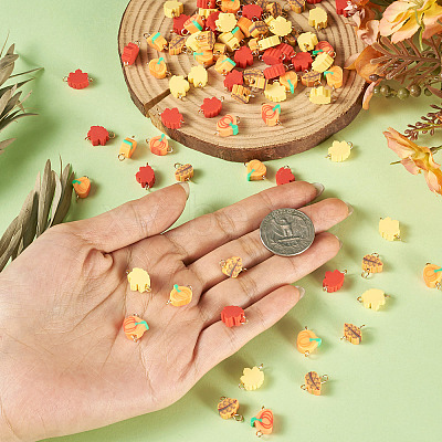 100Pcs Autumn Theme Handmade Polymer Clay Connector Charms PALLOY-TAC0251-1