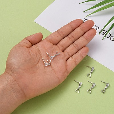 Anti-Tarnish Rhodium Plated 925 Sterling Silver Dangle Stud Earing Settings X-STER-K038-008P-1