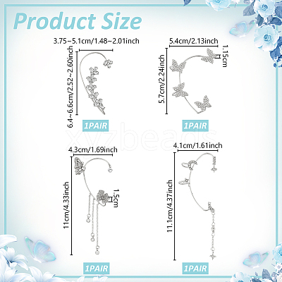 8Pcs 8 Styles Alloy Rhinestone Cuff Earrings EJEW-OC0001-05-1