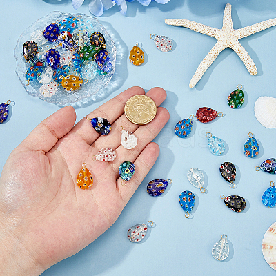 48Pcs Handmade Millefiori Glass Pendants PALLOY-HS00035-1