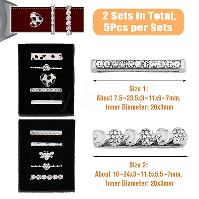 10Pcs 10 Style Rectangle Alloy Watch Band Charms Set with Crystal Rhinestone FIND-DC0004-57-1