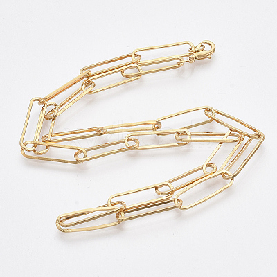 Brass Flat Oval Paperclip Chain Necklace Making MAK-S072-08A-G-1