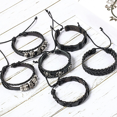 6Pcs 6 Styles PU Imitation Leather Braided Bracelets BJEW-CL0001-52-1