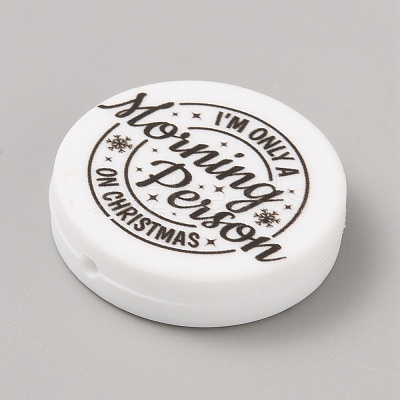 Flat Round with Word Food Grade Eco-Friendly Printed Silicone Focal Beads LS-SIL-SZC0008-07D-1