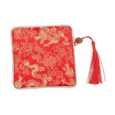 Chinese Brocade Tassel Zipper Jewelry Bag Gift Pouch ABAG-F005-13-1