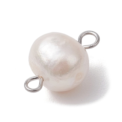 Natural Cultured Freshwater Pearl Connector Charms PALLOY-JF03090-01-1
