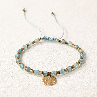 Bohemian Style Natural Blue Apatite Cube Braided Bead Bracelet YV1392-7-1
