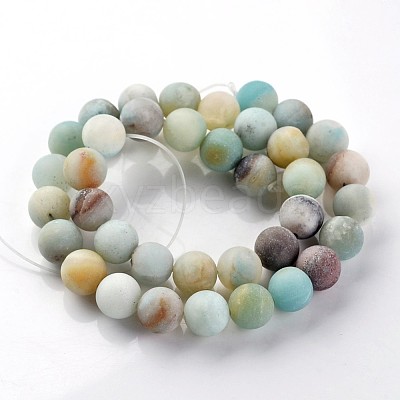 Frosted Natural Flower Amazonite Round Beads Strands G-E330-10mm-01-1