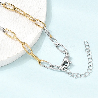 4MM Two Tone 304 Stainless Steel Textured Paperclip Chain Necklaces for Man and Women SA-CBAB767-10GP-1