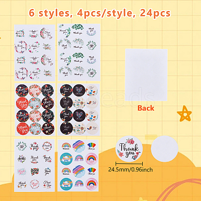 24Pcs 6 Styles Thank You Theme Round Paper Stickers DIY-GA0007-46-1