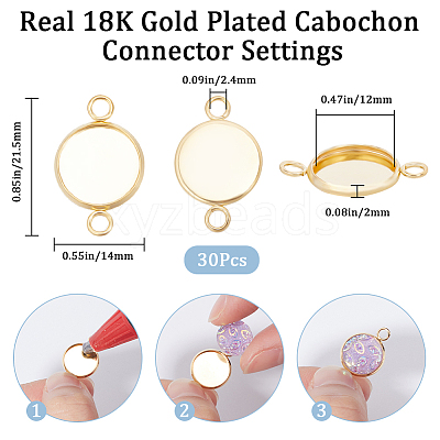 30Pcs 304 Stainless Steel Cabochon Connector Settings STAS-BBC0004-67B-G-1