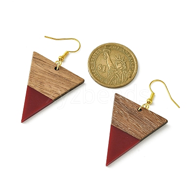 Resin & Walnut Wood Triangle Dangle Earrings EJEW-JE05505-01-1