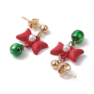 Bowknot Alloy with Acrylic & Brass Bell Stud Dangle Earrings EJEW-JE06092-1