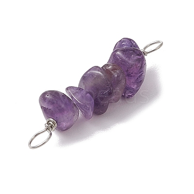 10Pcs 5 Styles Constellation Natural Gold Rutilated Quartz & Amethyst & Golden Sheen Obsidian & Strawberry Quartz & Lapis Lazuli Copper Wire Wrapped Chip Beaded Connector Charms PALLOY-JF02905-03-1