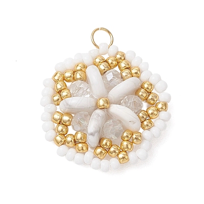 Natural Gemstone & Glass Seed Beaded Flower Pendants PALLOY-MZ01211-1
