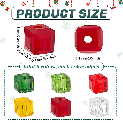 300Pcs 6 Colors Christmas Themed Transparents Glass Beads GLAA-PH0003-53-1