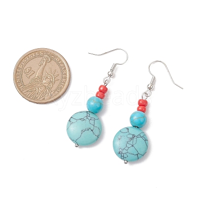 Brass Synthetic Turquoise Dangle Earrings EJEW-JE06535-1