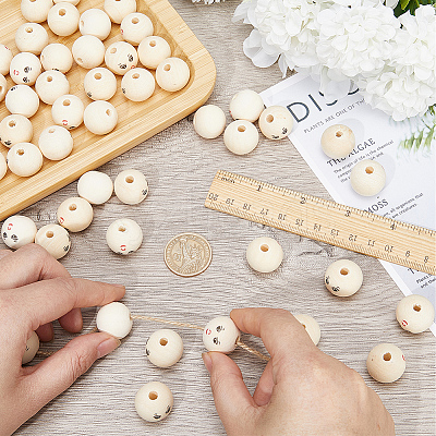 100Pcs Printed Wood European Beads WOOD-GF0002-06-1