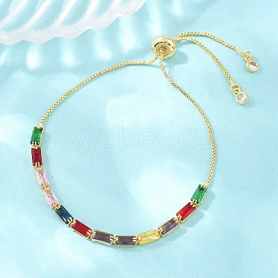 Rectangle Brass Micro Pave Cubic Zirconia Slider Bracelets KK-A305-02G-06-1