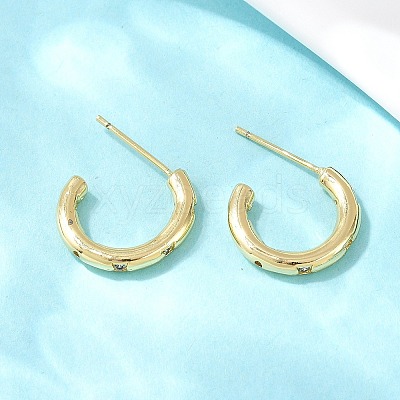 C-Shaped Brass Clear Cubic Zirconia Stud Earrings EJEW-A156-10A-G-1