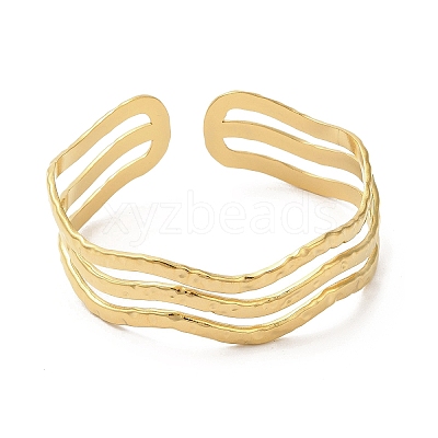 Ion Plating(IP) 304 Stainless Steel Wave Open Cuff Bangles BJEW-L682-008G-1