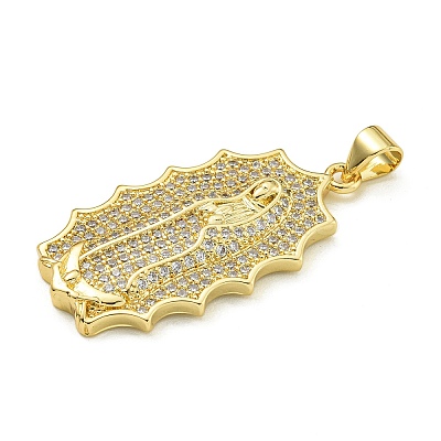 Virgin Mary Theme Rack Plating Brass Micro Pave Clear Cubic Zirconia Pendants KK-Z067-06G-04-1