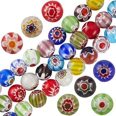 3 Strands Handmade Millefiori Glass Round Bead Strands LAMP-LT0001-16B-1