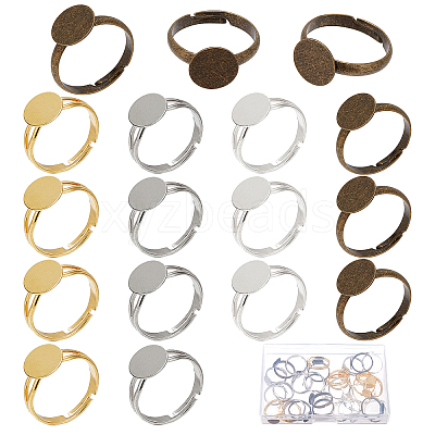 52Pcs 4 Style Adjustable Brass Ring Components KK-SC0002-93-1