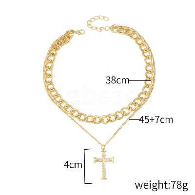 Alloy Cross Pendant Double Layer Necklaces for Women FS-WGA4DD0-08-1