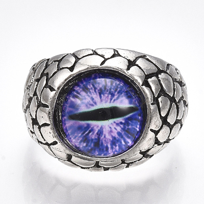 Alloy Glass Cuff Finger Rings RJEW-T006-04B-1