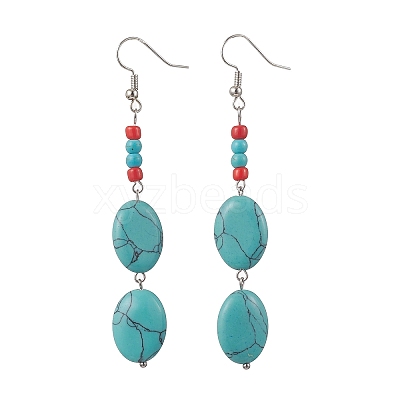 Brass Synthetic Turquoise Dangle Earrings EJEW-JE06535-1