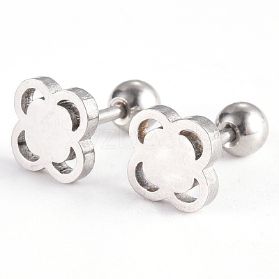 Tarnish Resistant 201 Stainless Steel Flower Barbell Cartilage Earrings EJEW-R147-15-1